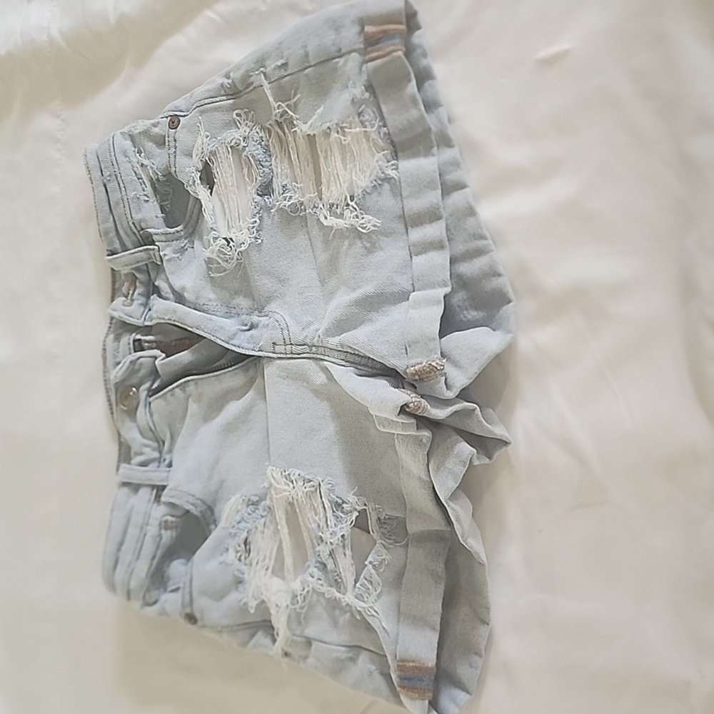 American Eagle Outfitters Light Blue Distressed Denim Jean Shorts